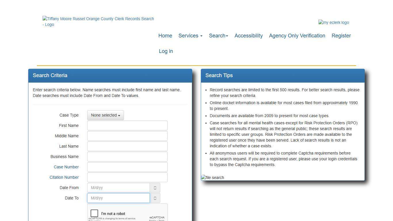 Orange County Clerk of Courts Records Search